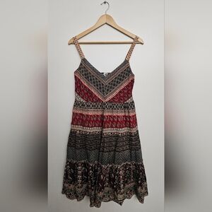 Shana K Boho Tiered Printed Cotton Sun Dress - L